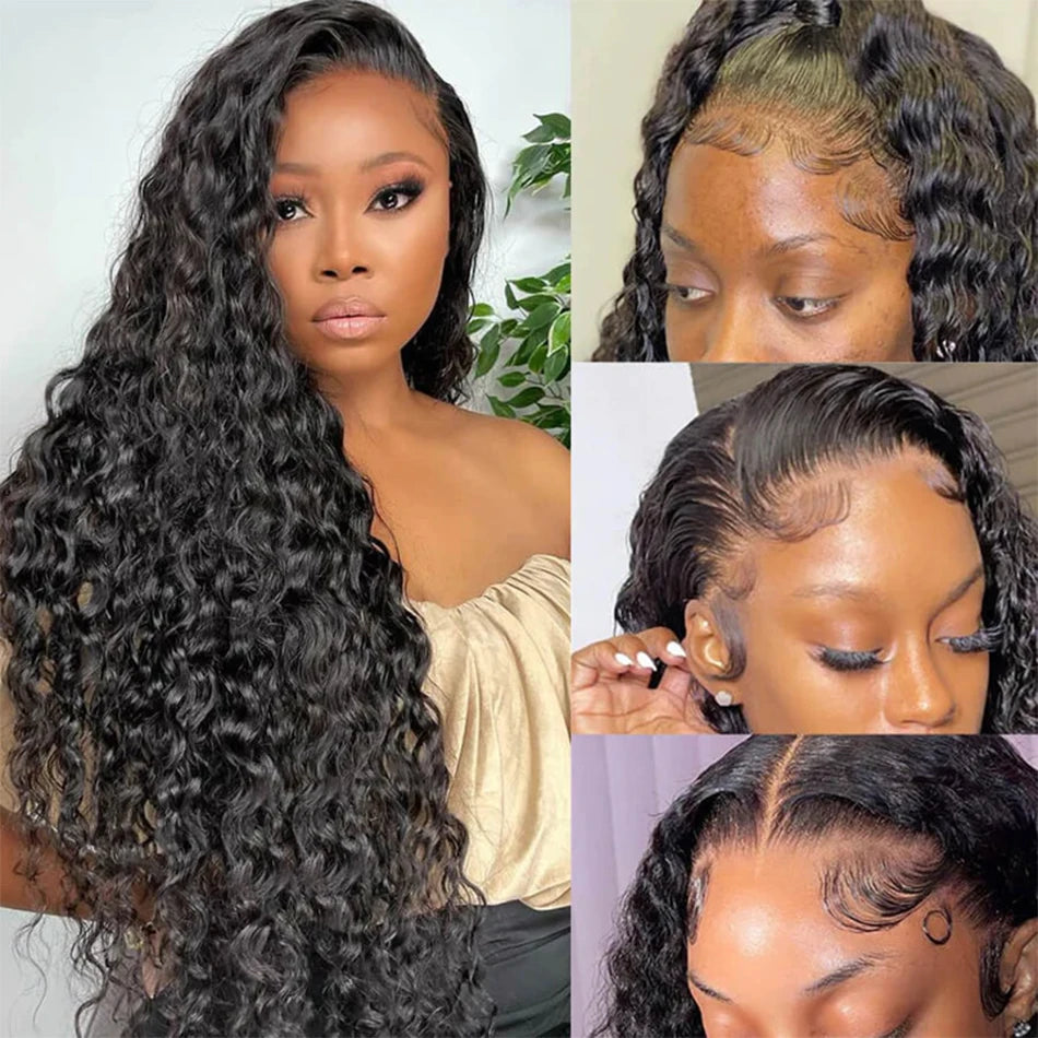 30 pouces brésilien vague d'eau pleine dentelle avant perruques de cheveux humains pour les femmes noires sans colle humide et ondulé lâche vague profonde frontale perruques