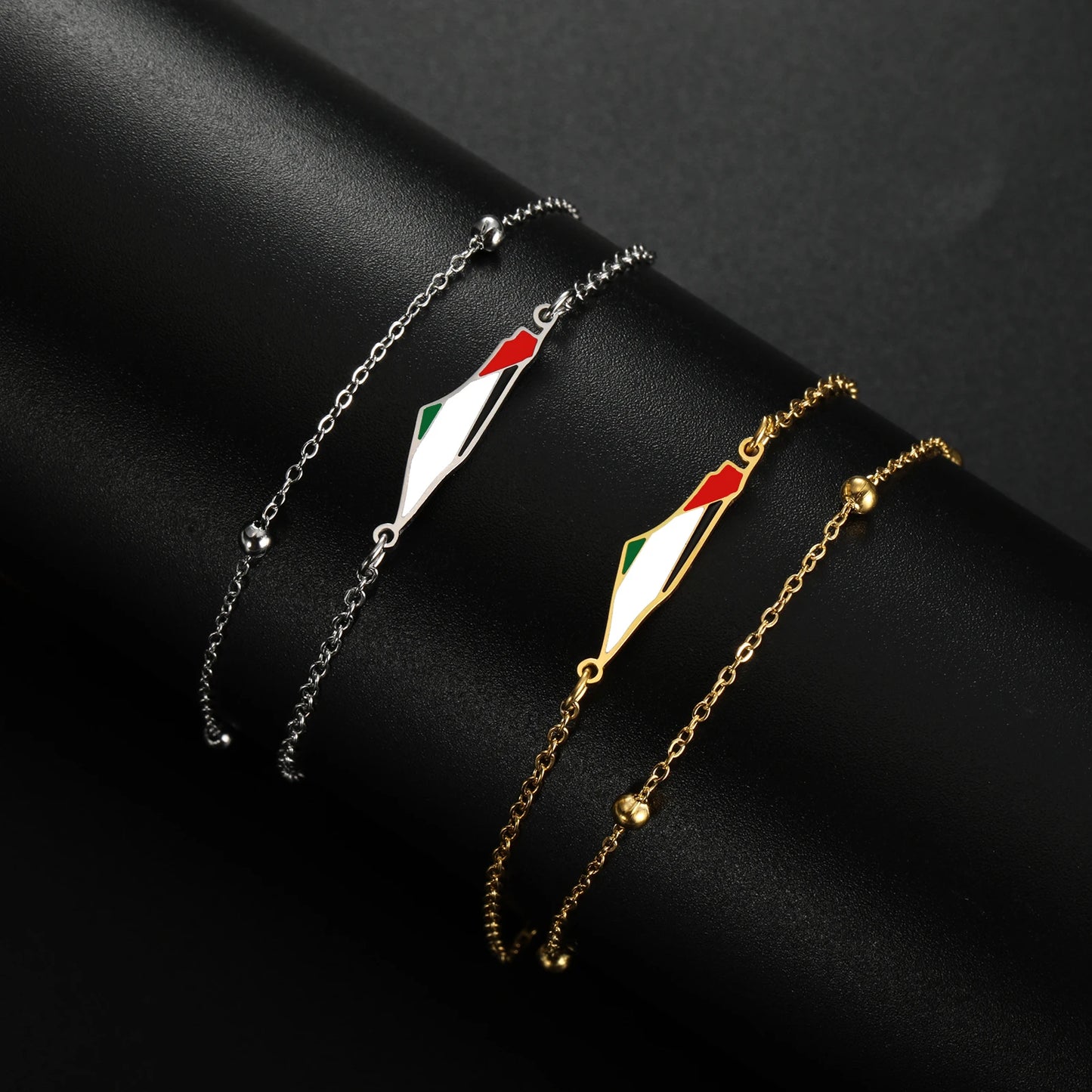 COOLTIME Bracelet à breloques pour femme avec carte de la Palestine en acier inoxydable réglable à double couche pour homme et femme, bijoux en gros