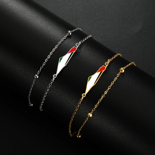 COOLTIME Bracelet à breloques pour femme avec carte de la Palestine en acier inoxydable réglable à double couche pour homme et femme, bijoux en gros