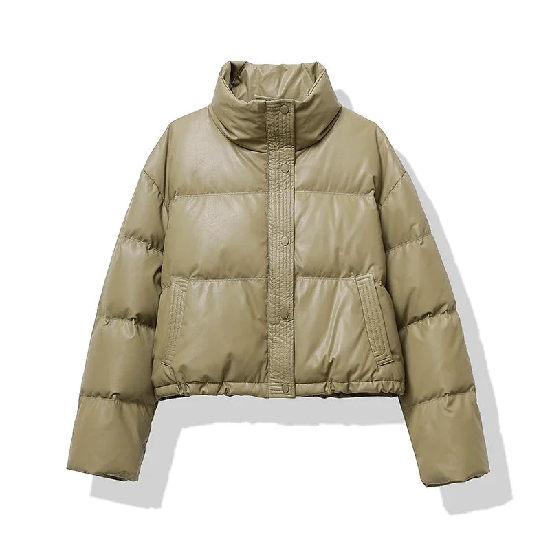 Veste Femme Matelassée Col Montant - Manteau Court Automne Hiver