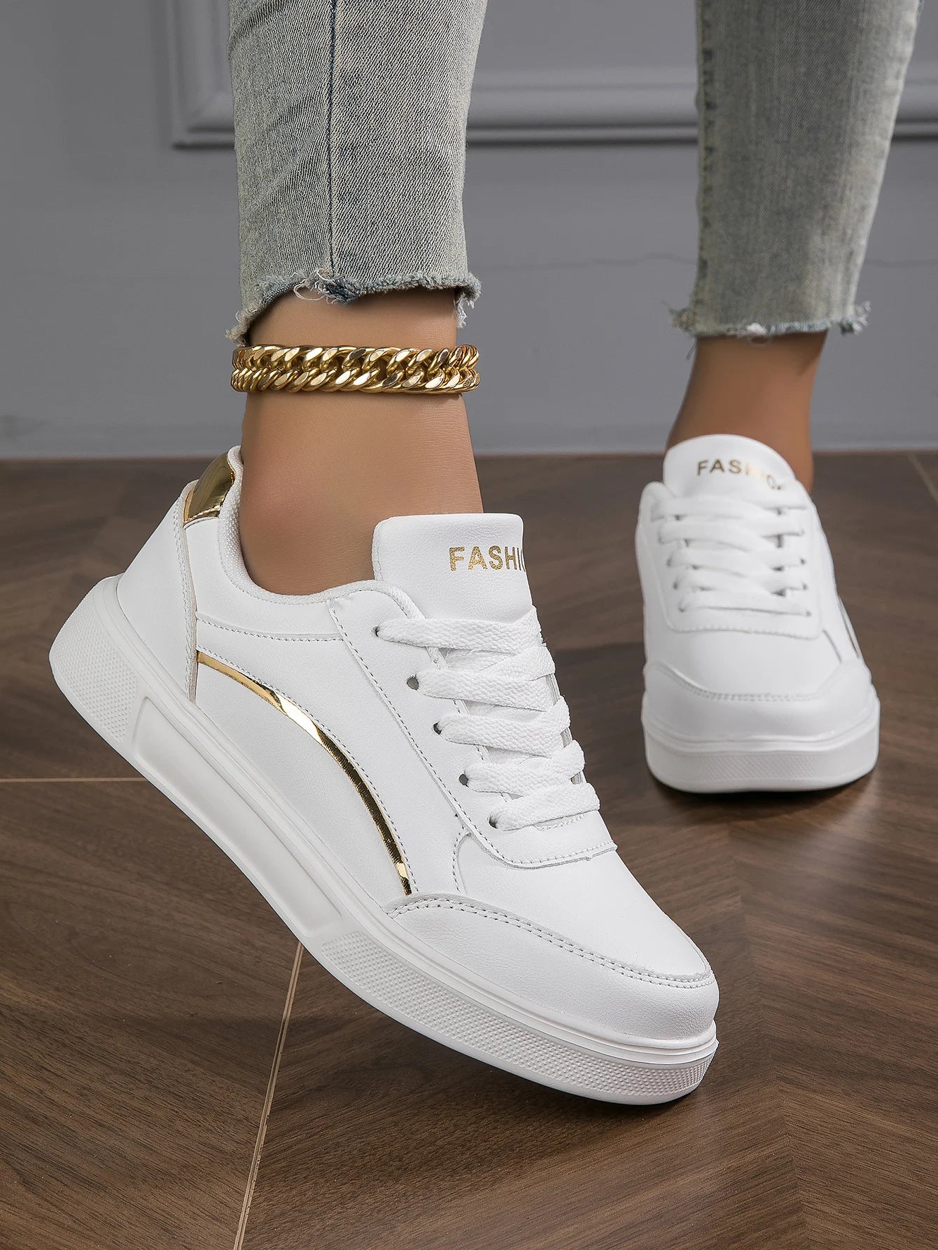 Espadrilles Femme Plateforme - Baskets Décontractées en Cuir