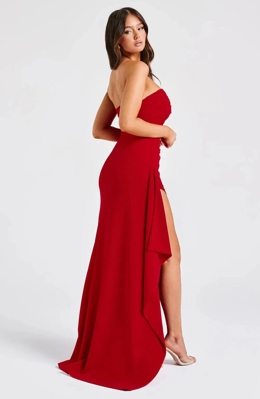 Robe de Soirée Élégante Lencensa - Dos Nu Volants Fente Maxi 2025
