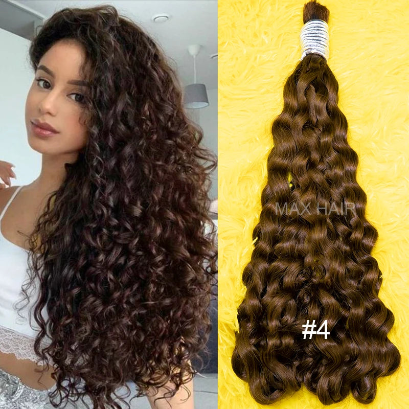 Perruque Cheveux Indiens Humains Bouclés pour Tressage, Extensions de Cheveux Humains, Deep At Wave, 100% Vrac