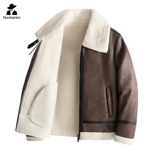 Blouson d'Hiver Premium Lencensa - Cuir PU Vintage Noir avec Doublure Agneau - Collection Cycliste 2024
