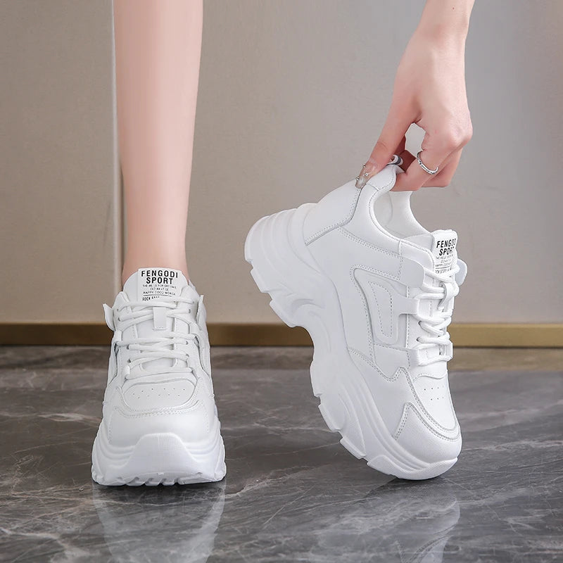 Baskets Femme Plateforme Blanches - Chaussures Sport à Lacets