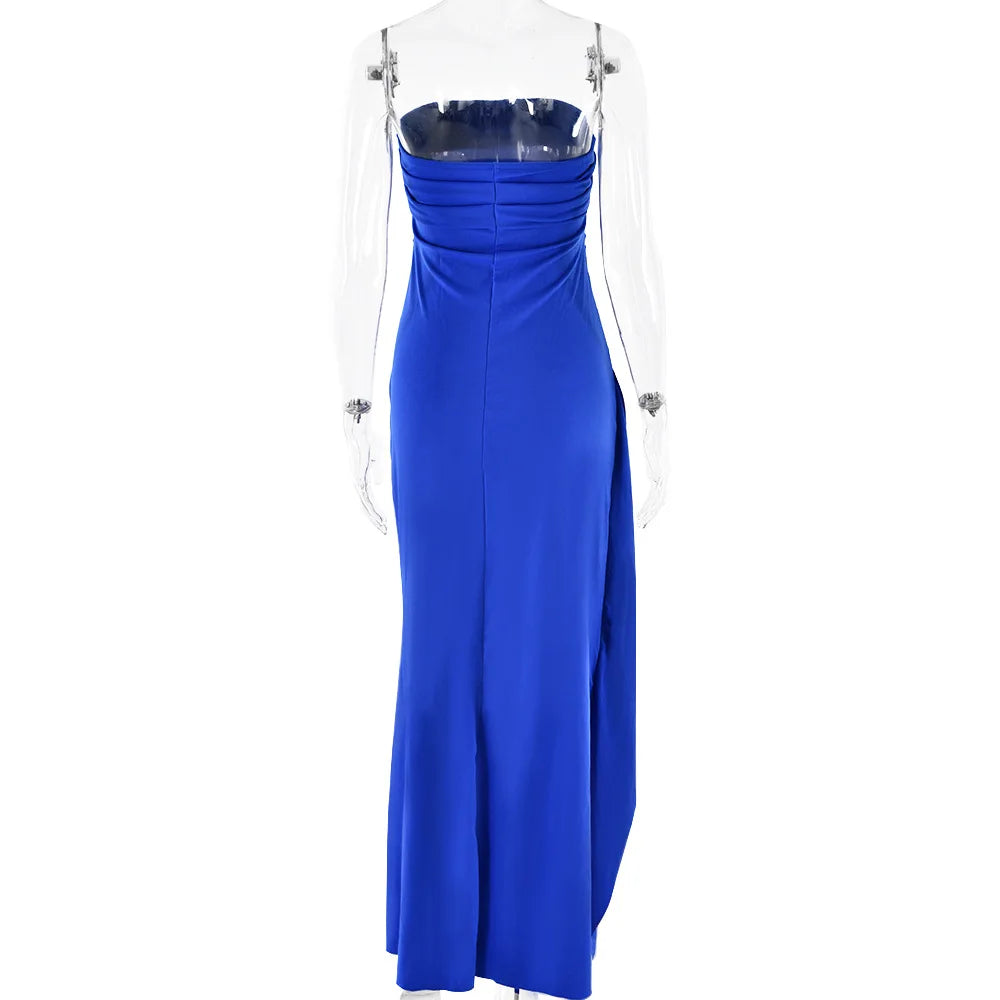 Robe Maxi fendue, épaules dénudées, élégante, taille haute, tenue de Club pour femmes, Sexy, sans bretelles, robe froncée