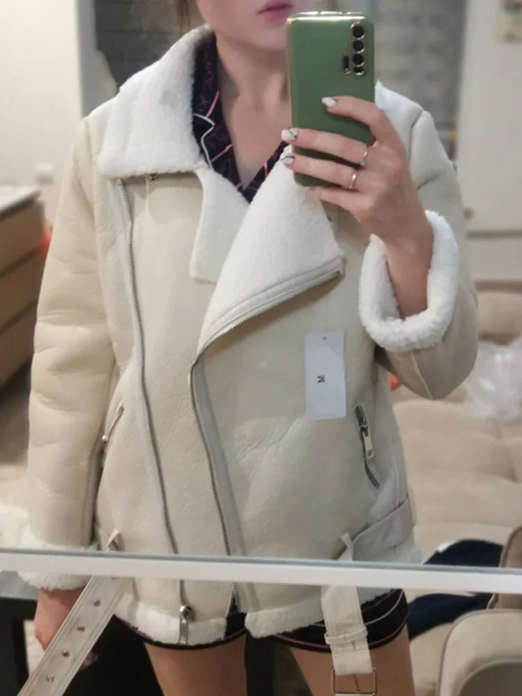 Manteau Hiver Premium Femme - Veste Cuir Fourrure Mouton Haute Qualité