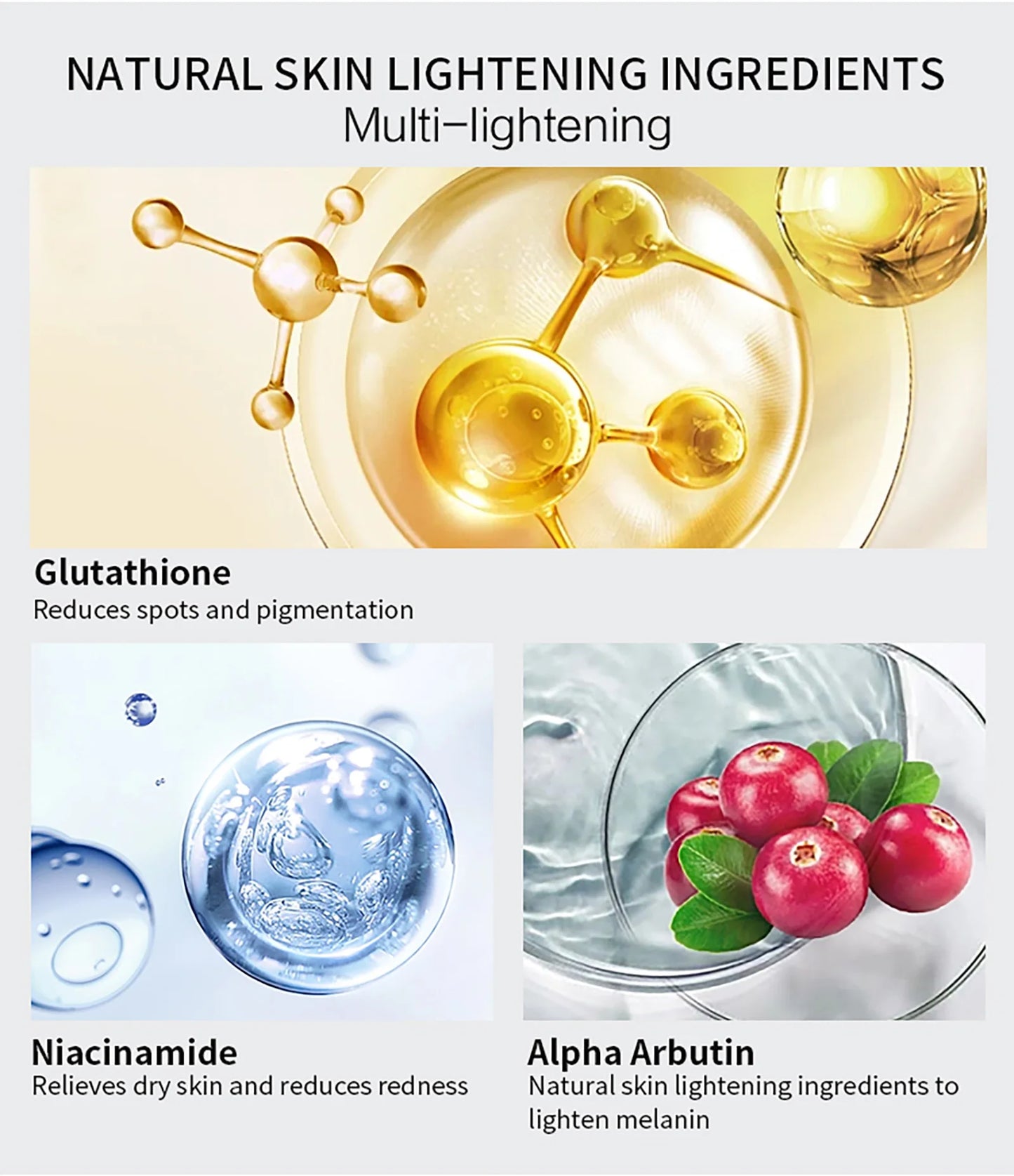 AILKE – ensemble de soins pour la peau blanchissant, éclaircissant, avec double glutathion, réduit les taches noires, foncées et blanches, pour tous les Types de peau
