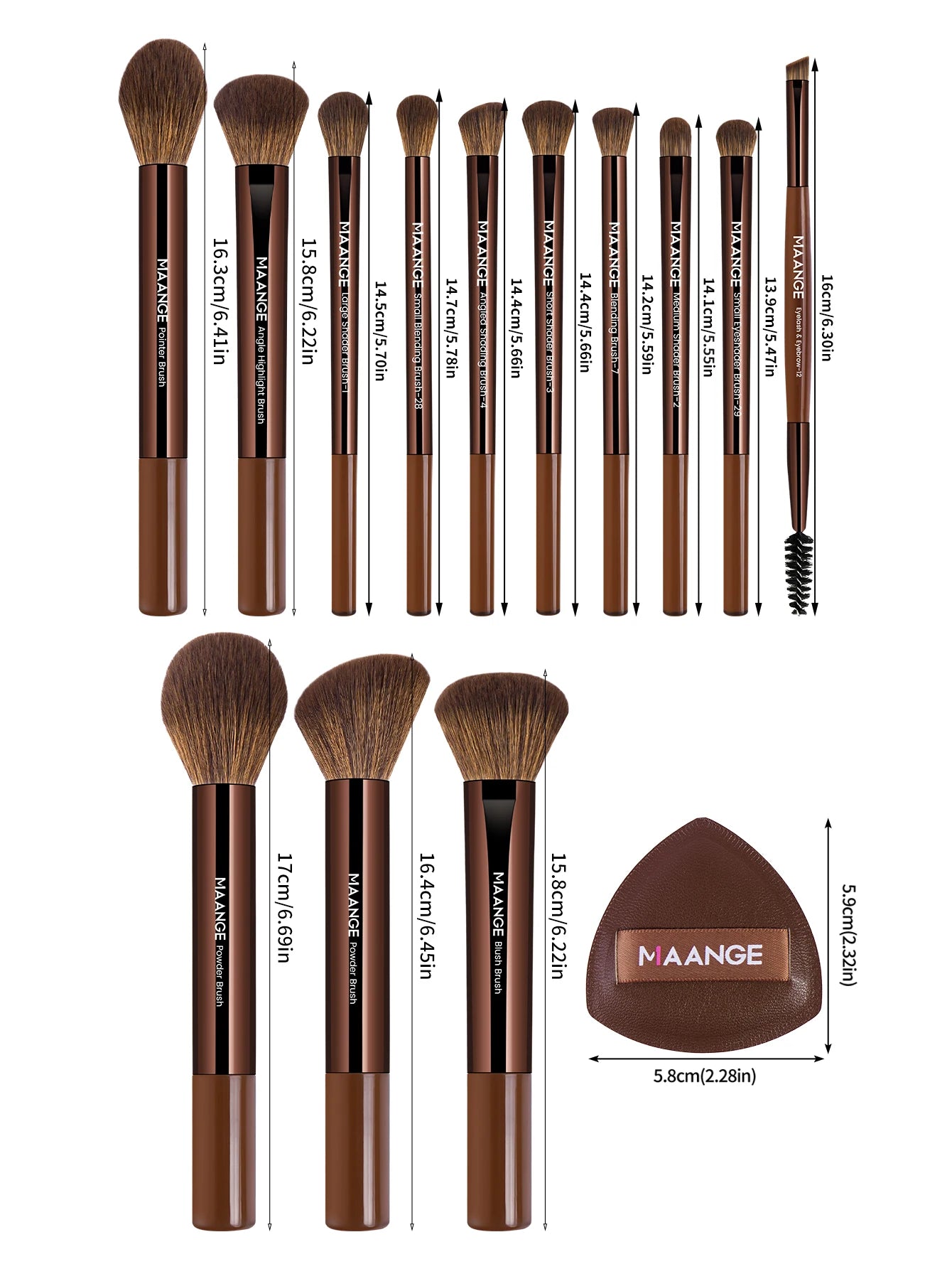 MAANGE 15 pièces outil de maquillage 13 pièces pinceaux de maquillage ensemble fond de teint poudre Blush fard à paupières brosse 2 pièces coussin d'air bouffée beauté mélange