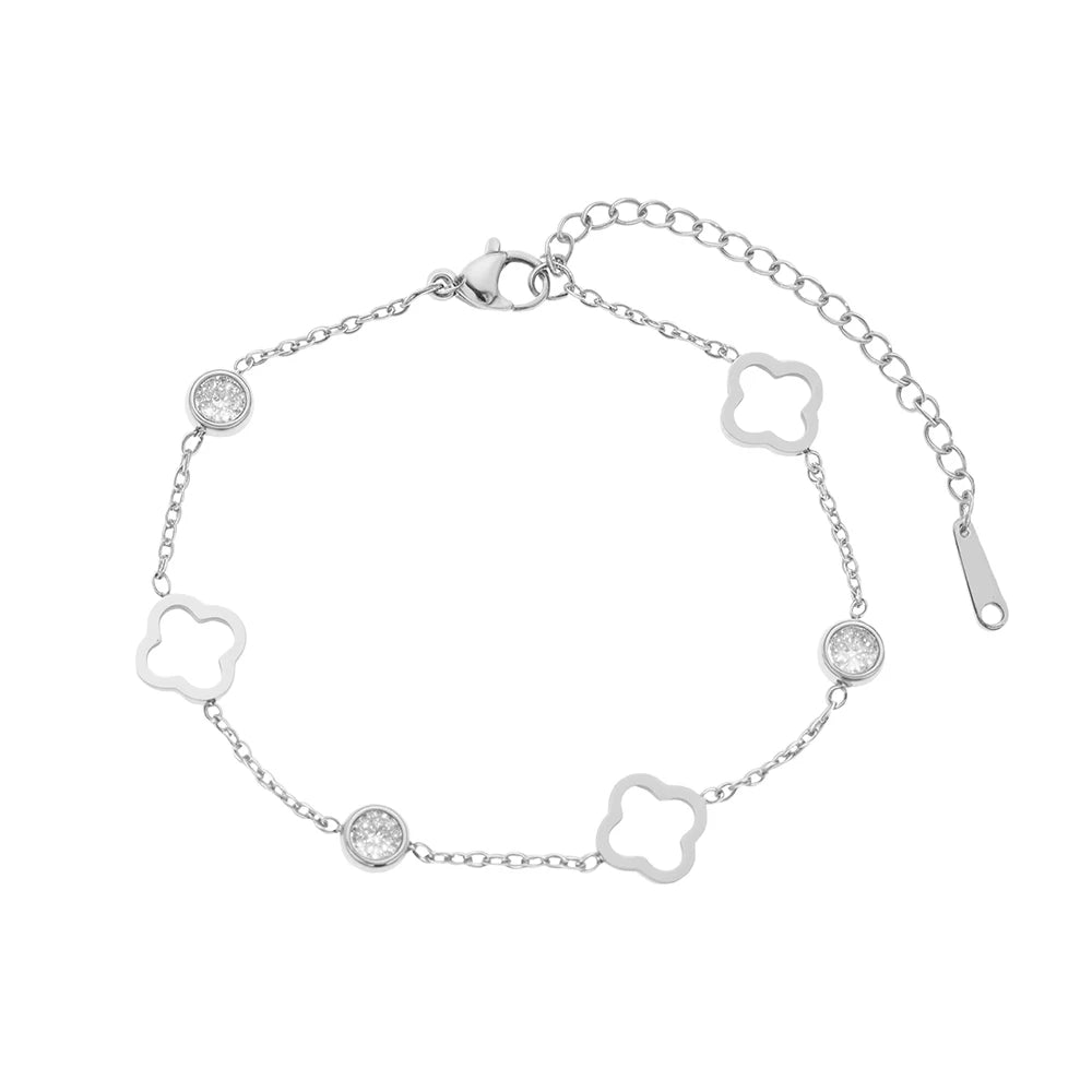 Bracelet porte-bonheur en acier inoxydable, trèfle creux en cristal et zircone, Design Simple et généreux, bijoux de poignet pour femmes, usage quotidien