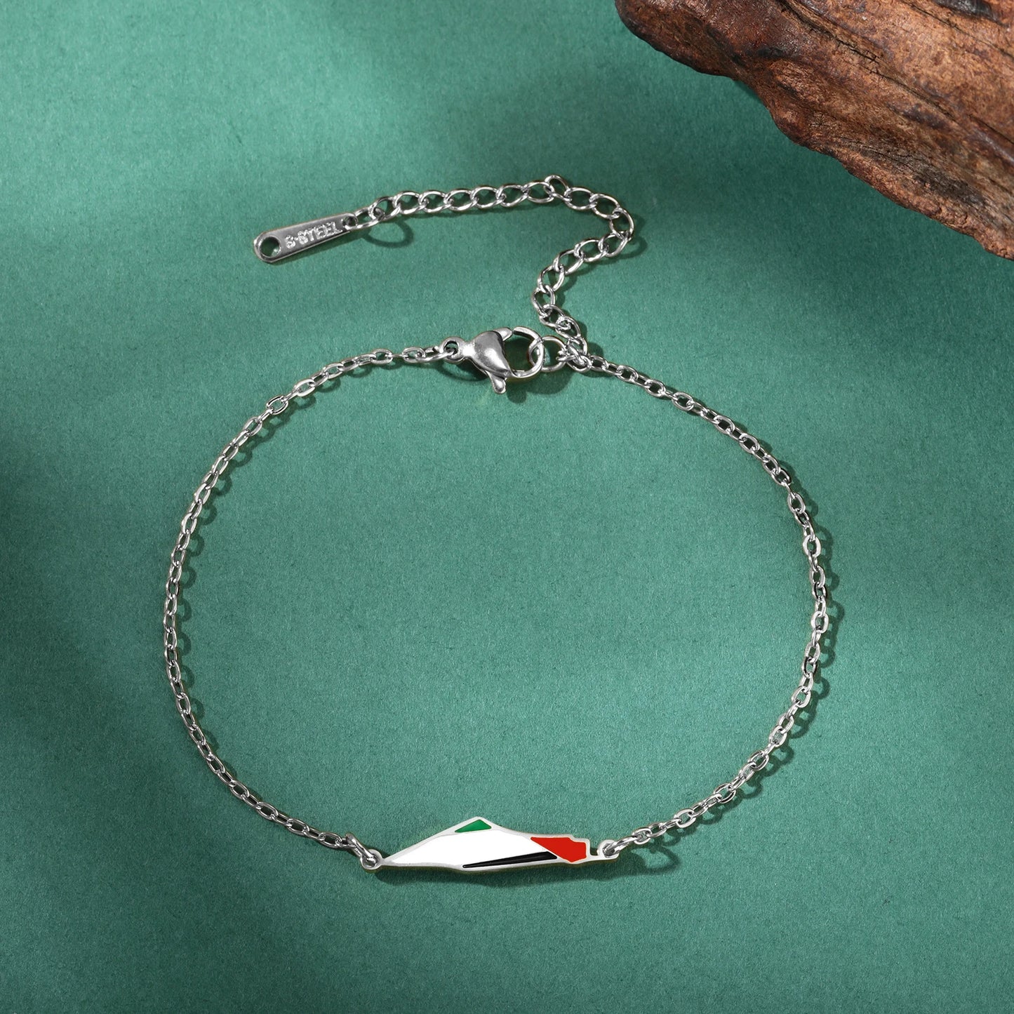 COOLTIME Bracelet à breloques pour femme avec carte de la Palestine en acier inoxydable réglable à double couche pour homme et femme, bijoux en gros
