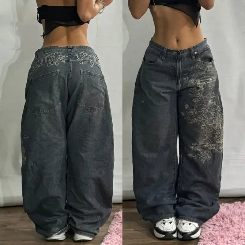 Y2K américain nouveau modèle broderie Baggy jean hommes haute rue Vintage Hip Hop mode décontracté Joker Couple pantalon à jambes larges