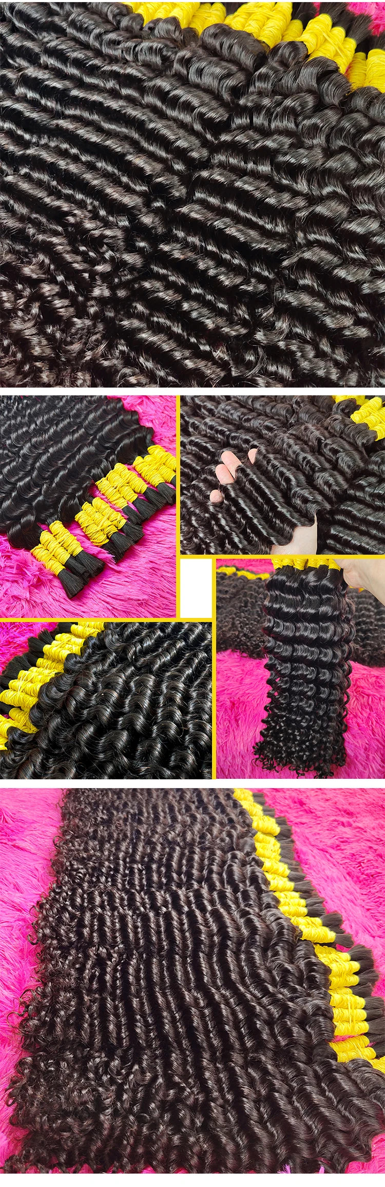 Perruque Cheveux Indiens Humains Bouclés pour Tressage, Extensions de Cheveux Humains, Deep At Wave, 100% Vrac