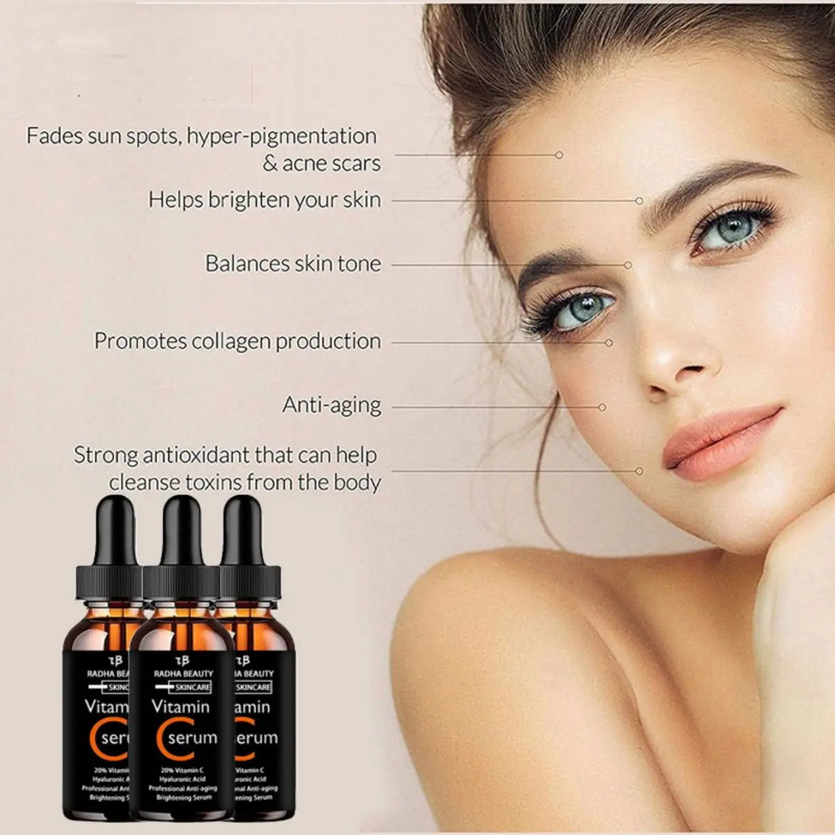 Sérum pour le visage à la vitamine C, hydratant longue durée, améliore la rugosité, éclaircit les taches, acide hyaluronique, Essence de lifting du visage