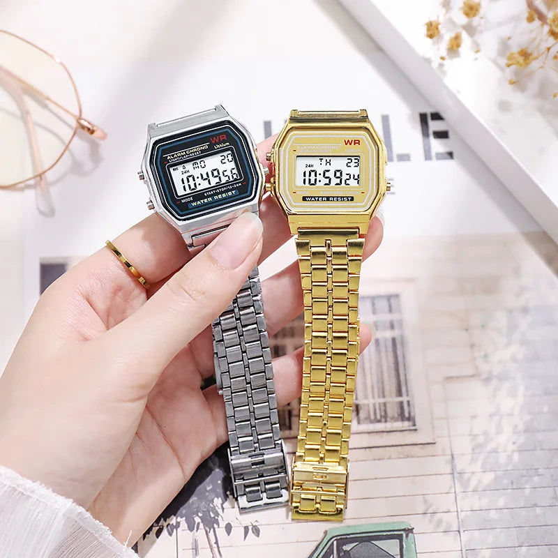 Montres de luxe en or Rose pour femmes, affichage numérique électronique, Style rétro, horloge pour hommes