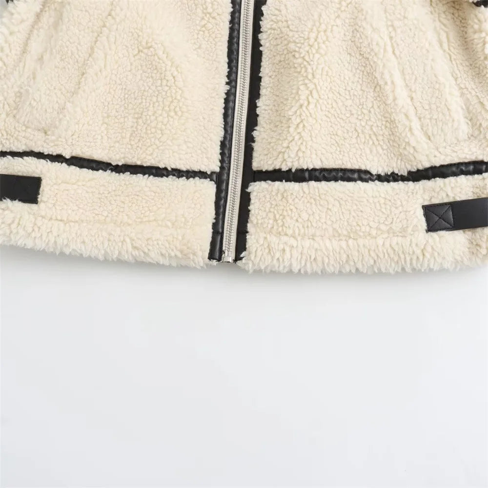 Veste Moto Femme avec Fourrure Artificielle - Manteau Style Européen Automne 2024