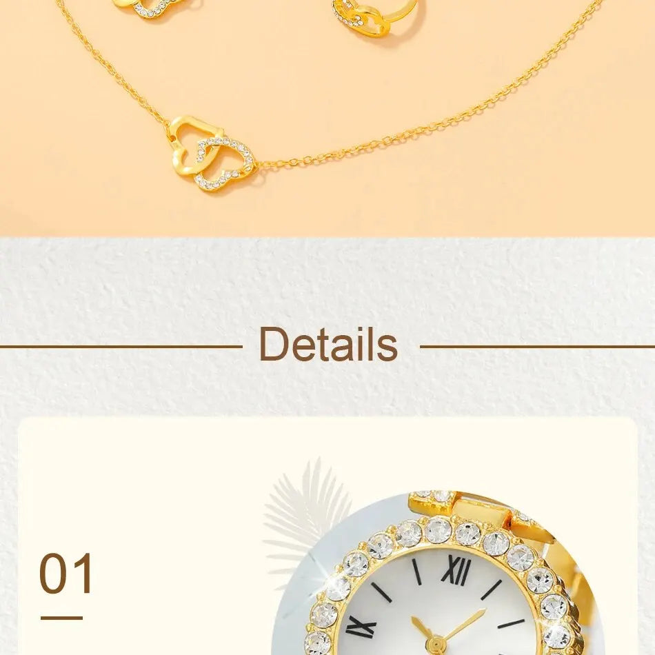Ensemble de montre-bracelet à quartz pour femme, horloge pour femme, cadran romain, design de marque de luxe, décontracté, 6 pièces