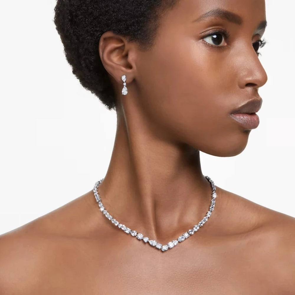 Ensemble Bijoux Mariée Zircon V - Collier et Boucles d'Oreilles Cristal