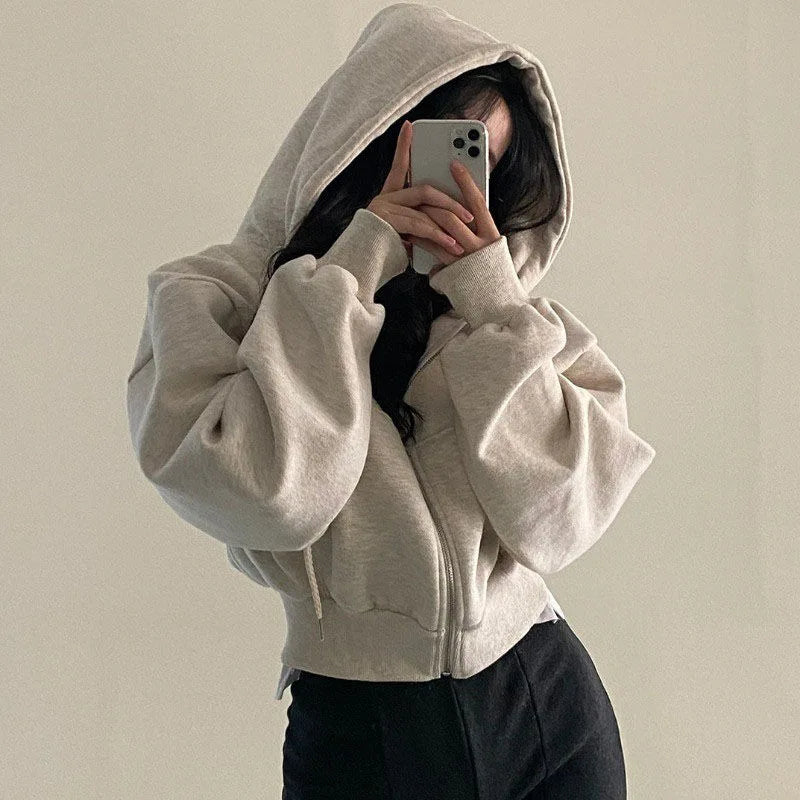 Sweat à Capuche Femme Court - Hoodie Streetwear Y2K Automne Hiver