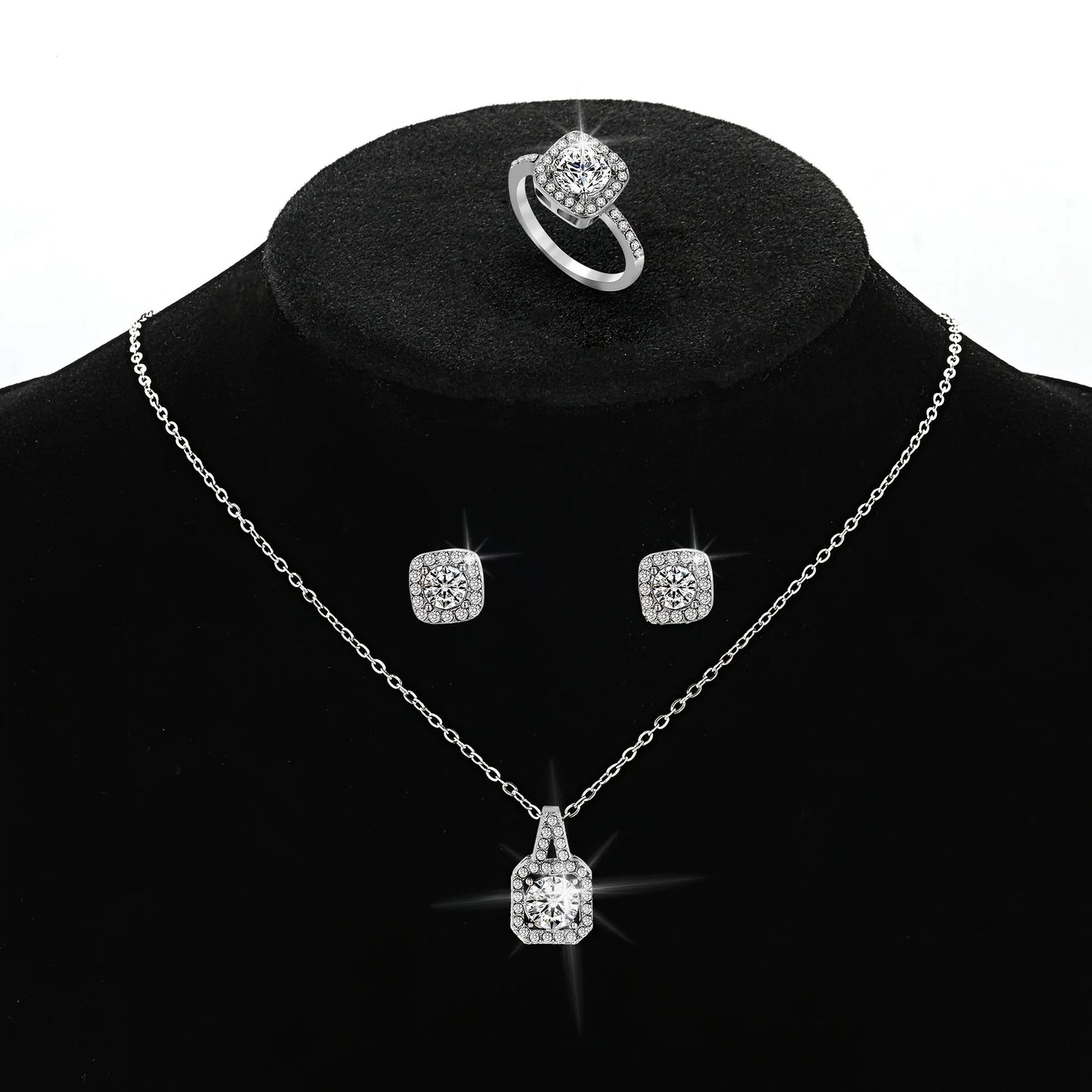 Collier et boucles d'oreilles en Zircon carré pour femmes, bijoux de luxe, de fiançailles, de mariage, brillants, cadeaux de fête, 3 pièces/ensemble
