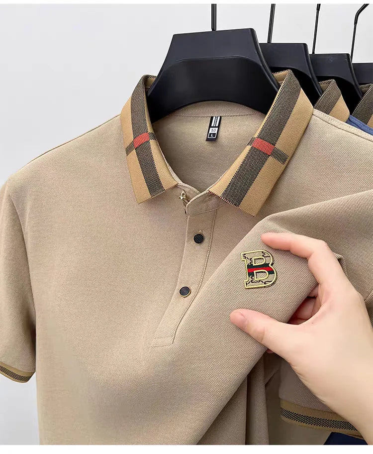 Marque de luxe logo polo à manches courtes hommes été nouveau haut de gamme en soie coton respirant Paul T-shirt mode décontracté vêtements pour hommes - Lencensa 