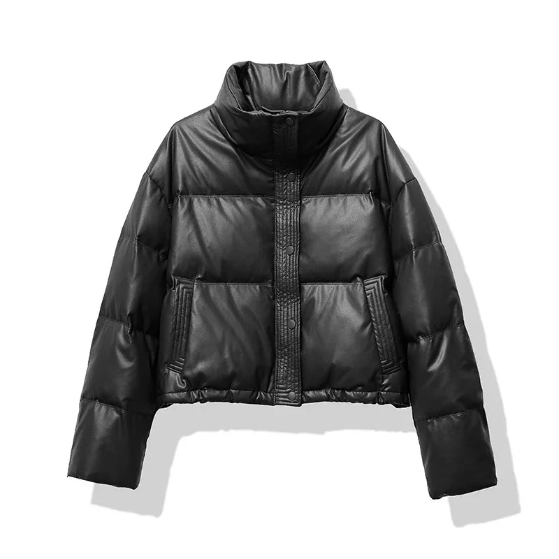 Veste Femme Matelassée Col Montant - Manteau Court Automne Hiver