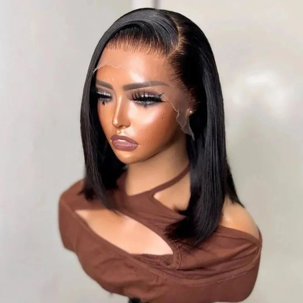 Perruque Bob brésilienne courte 13x4 dentelle frontale perruque de cheveux humains pour les femmes perruques Bob transparentes 200% densité droite Bob perruques 14 16 pouces