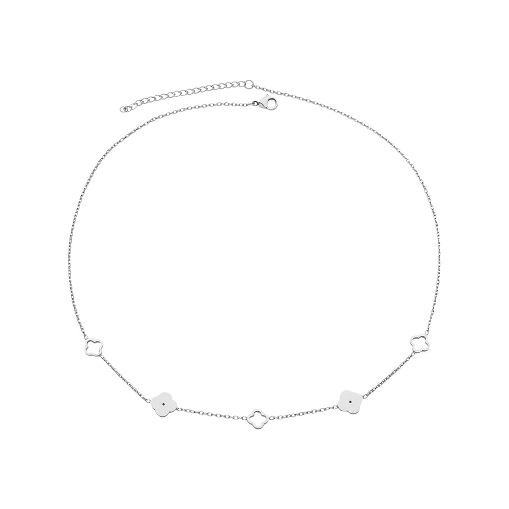 Collier trèfle à quatre feuilles en acier inoxydable pour femmes, Design creux porte-bonheur, chaîne de clavicule Simple à la mode, bijoux cadeaux