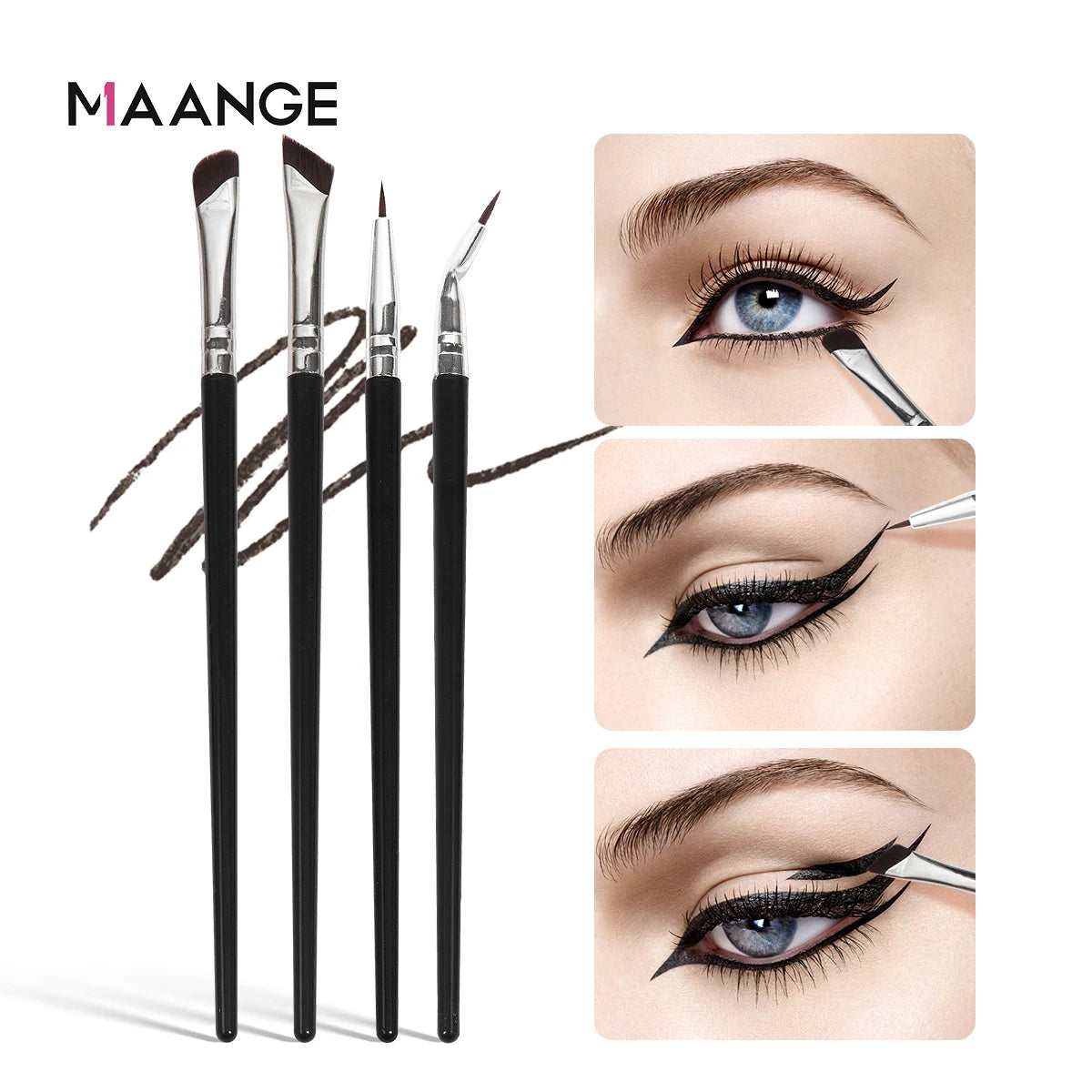 MAANGE-Ensemble de pinceaux de maquillage professionnels pour les yeux, fard à barrage, eye-liner, contour des yeux, outil de maquillage, 4 pièces - Lencensa 
