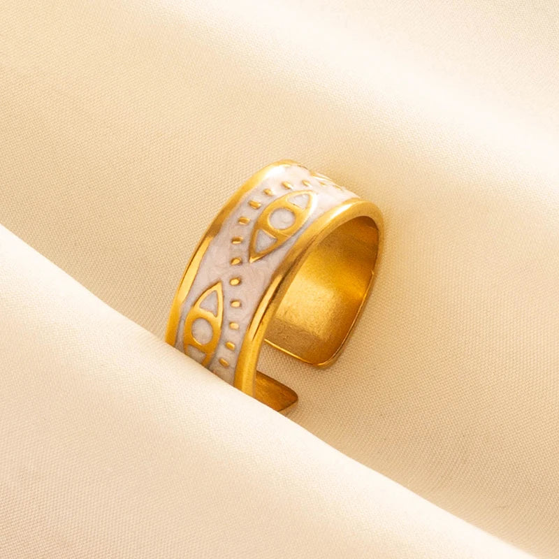 Bague en Acier Inoxydable Plaqué Or group pour Femme et Homme, Bijoux d'Anniversaire, Huile de Goutte à Goutte Blanche, Étoile, Cœur, Œil, Ouvert, Réglable, Vintage
