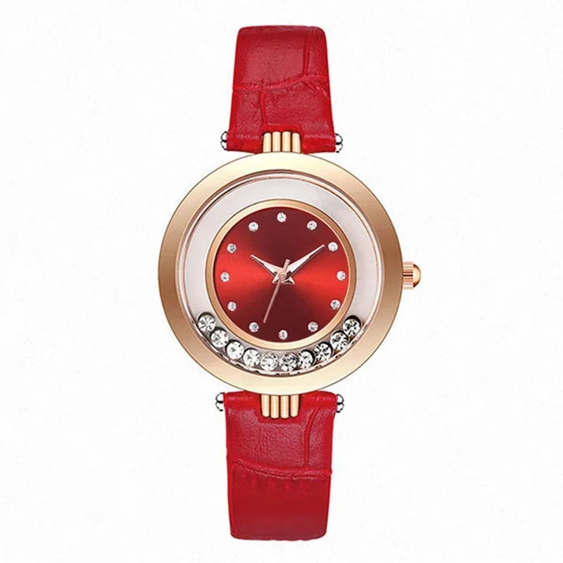 Montre à Quartz Analogique avec Ceinture en Cuir et Diamant pour Femme, Accessoire de Luxe