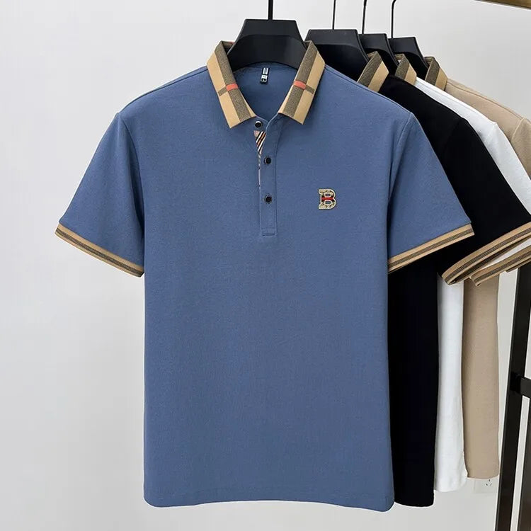 Marque de luxe logo polo à manches courtes hommes été nouveau haut de gamme en soie coton respirant Paul T-shirt mode décontracté vêtements pour hommes - Lencensa 