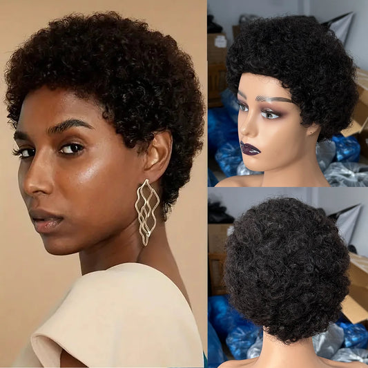 Perruques brésiliennes courtes coupe lutin pour femmes noires cheveux humains Afro crépus bouclés perruque africaine bouclée pleine Machine faite perruque