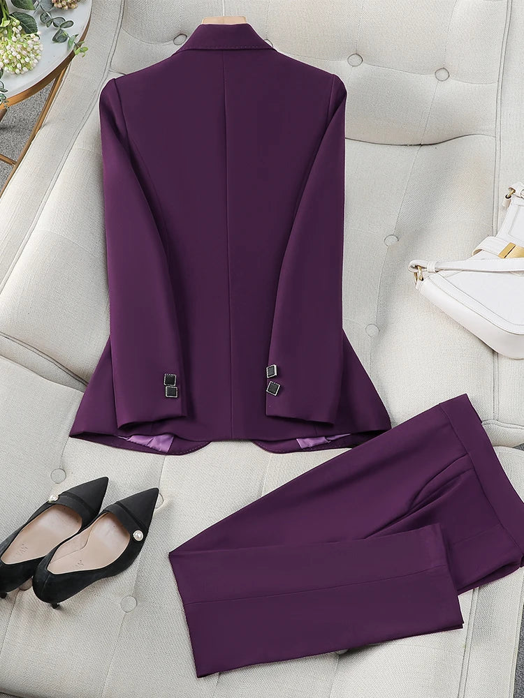 Costume pantalon pour femme, tenue de bureau, tenue de travail, ensemble 2 pièces, Blazer formel, veste et pantalon, automne et hiver - Lencensa 