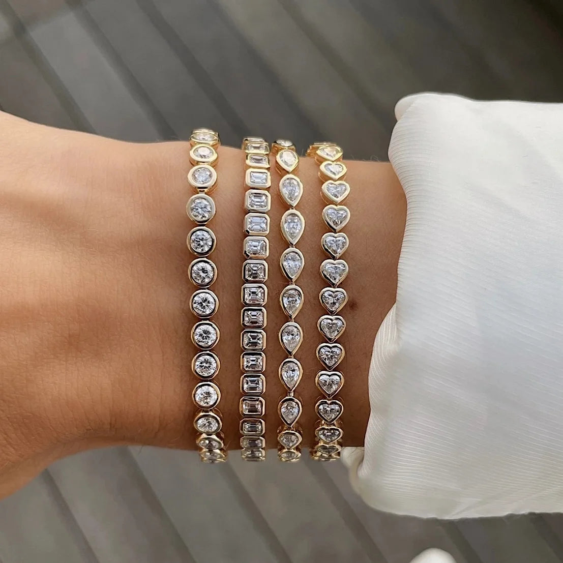 Bracelet en zircone cubique 5A CZ, lunette géométrique de différentes formes, chaîne de Tennis, bijoux classiques à la mode pour femmes