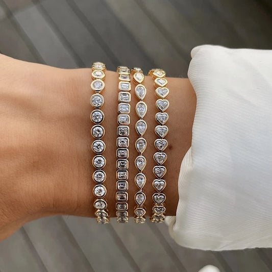 Bracelet en zircone cubique 5A CZ, lunette géométrique de différentes formes, chaîne de Tennis, bijoux classiques à la mode pour femmes