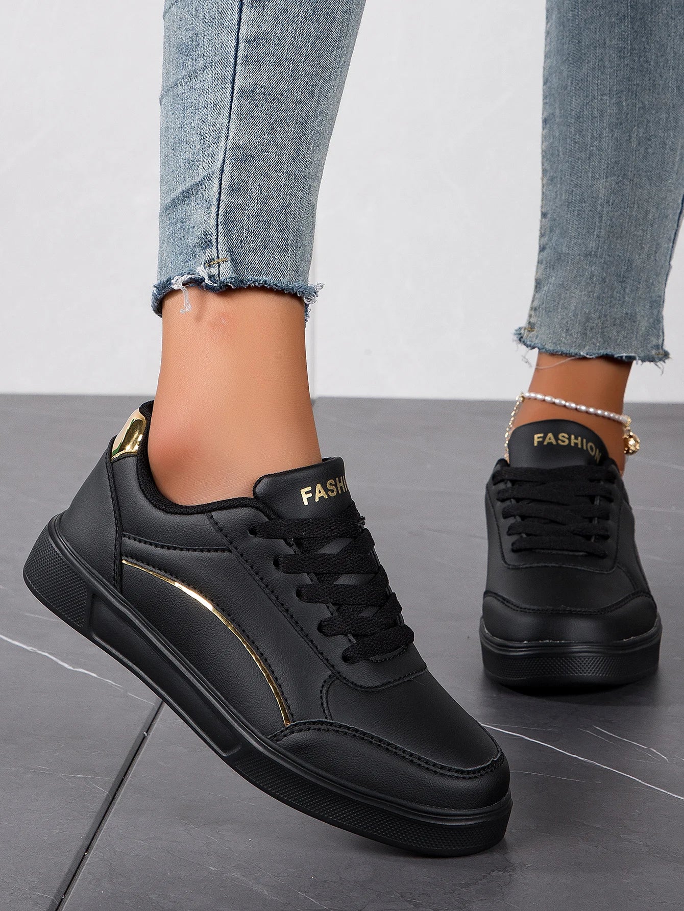 Espadrilles Femme Plateforme - Baskets Décontractées en Cuir
