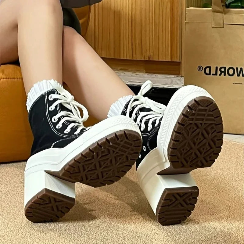 Lencensa - Baskets Plateforme Femme Premium | Sneakers Toile Haute de Qualité Supérieure