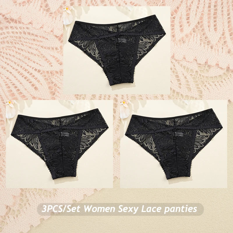 Lot 3 Culottes Femme Dentelle - Taille Basse Perspective - Lencensa 