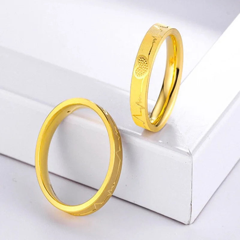Bague Couple Or 24K Cœur - Sculpture CNC Boucle Fermée Premium