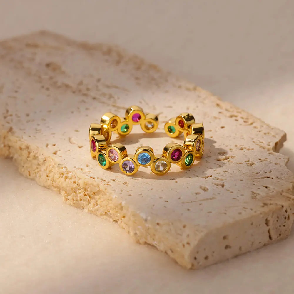 Bague Zircon Dorée Acier Inoxydable - Style Y2K Tendance 2025