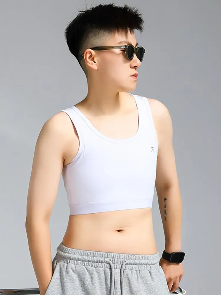 Pull poitrine liant pansement poitrine liant coton Tomboy soutien-gorge lesbienne culture hauts Super plat sport soutien-gorge - Lencensa 