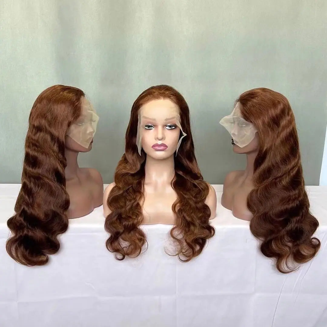 Perruque Lace Front Wig Body Wave brésilienne transparente HD, brun chocolat, brun foncé, 13x4, 28 ", 30", pre-plucked
