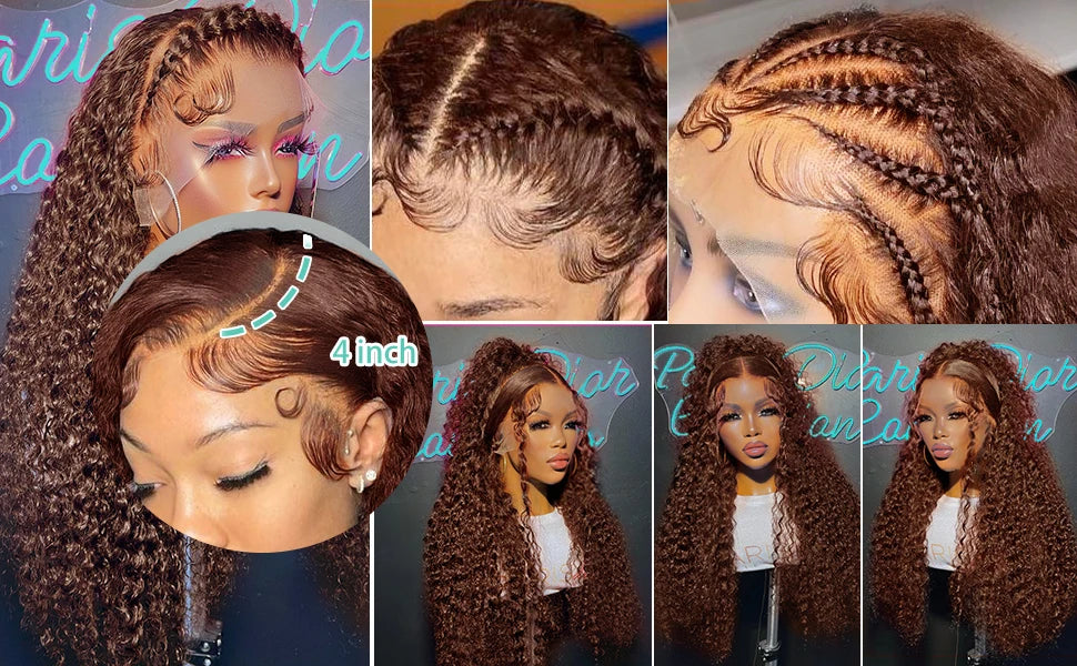 FABA-Perruques de cheveux humains bouclés brun chocolat pour femmes, vague profonde avec cheveux de bébé, perruque avant en dentelle transparente HD, cheveux brésiliens humains - Lencensa 