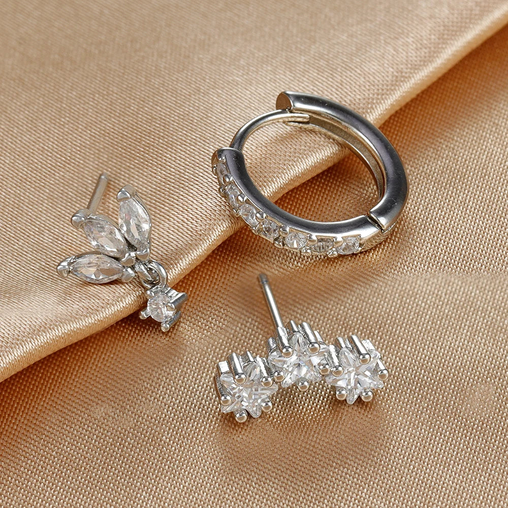 3 pièces de luxe étoile pendentif Piercing boucles d'oreilles ensemble pour les femmes en acier inoxydable Zircon Punk clous d'oreille boucle d'oreille dame bijoux aretes