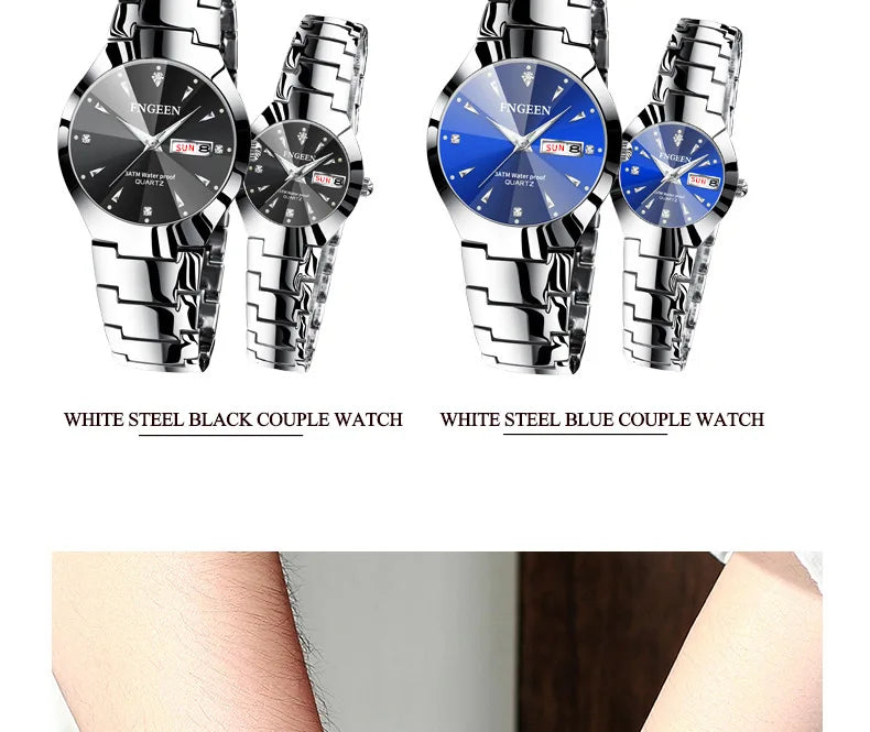 FNGEEN-Montre à Quartz de Luxe en Acier Inoxydable pour Homme et Femme, Montre-Bracelet Étanche pour Couple, Amoureux, 2023, 5808