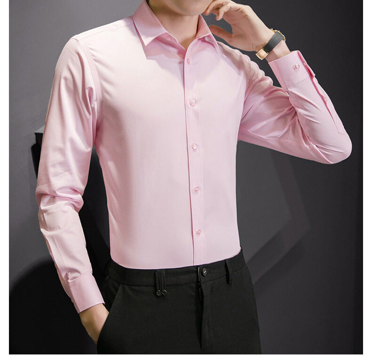 Chemise d'affaires à manches longues pour hommes, grande taille, couleur unie, mode classique, basique, décontractée, Slim, blanche, vêtements de marque, nouvelle collection - Lencensa 
