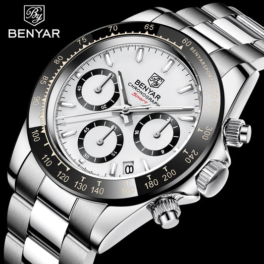 Relojes Hombre 2024 BENYAR nouvelles montres hommes marque de luxe chronographe hommes montres de Sport étanche en acier inoxydable montre à Quartz - Lencensa 