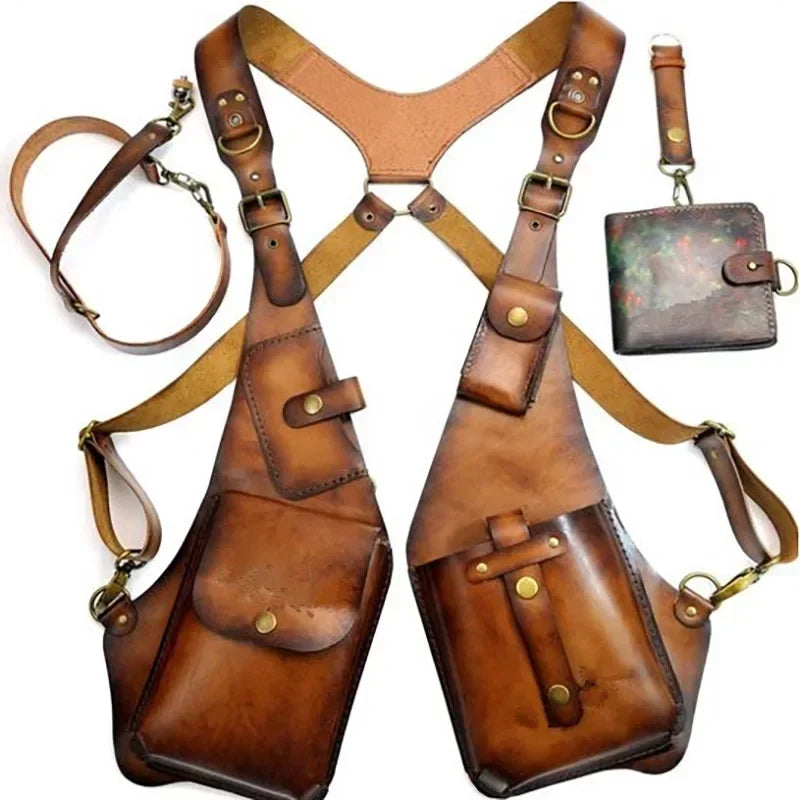 Sac étui de harnais en cuir médiéval, portefeuille antivol caché, pochette de téléphone de Style moto, sac de Festival de Cospla