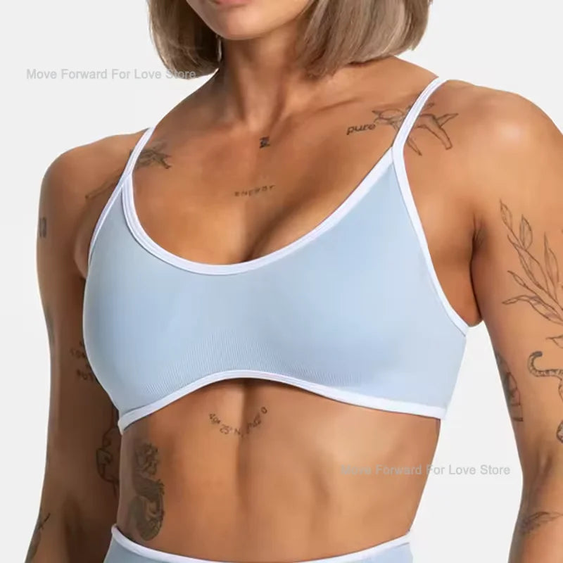 TEVEO – soutien-gorge de sport tricoté dos nu pour femmes, couleur unie, haut de Fitness d'été avec coussin de poitrine, soutien-gorge de Yoga à bretelles Sexy - Lencensa 